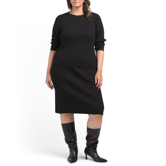 CABLE & GAUGE Jet Black Plus 2pc Sweater Skirt Set
